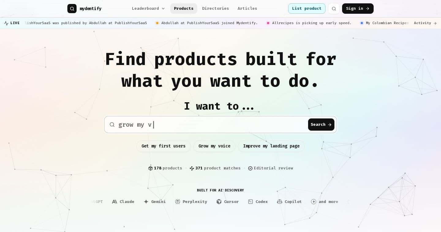 Screenshot of https://mydentify.com/products