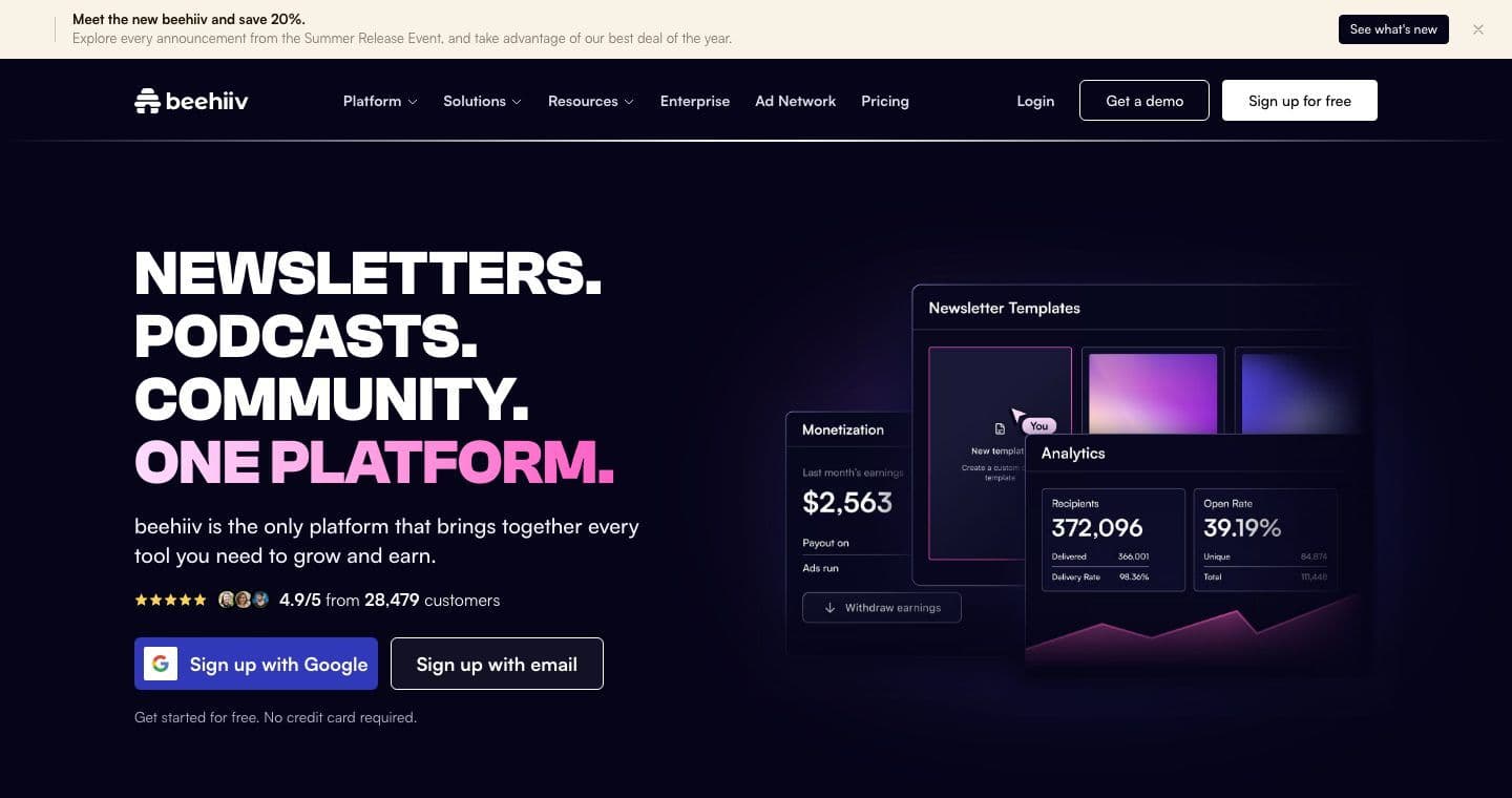 Beehiiv homepage