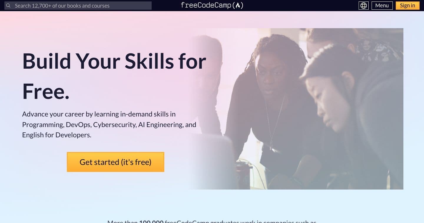 freeCodeCamp homepage