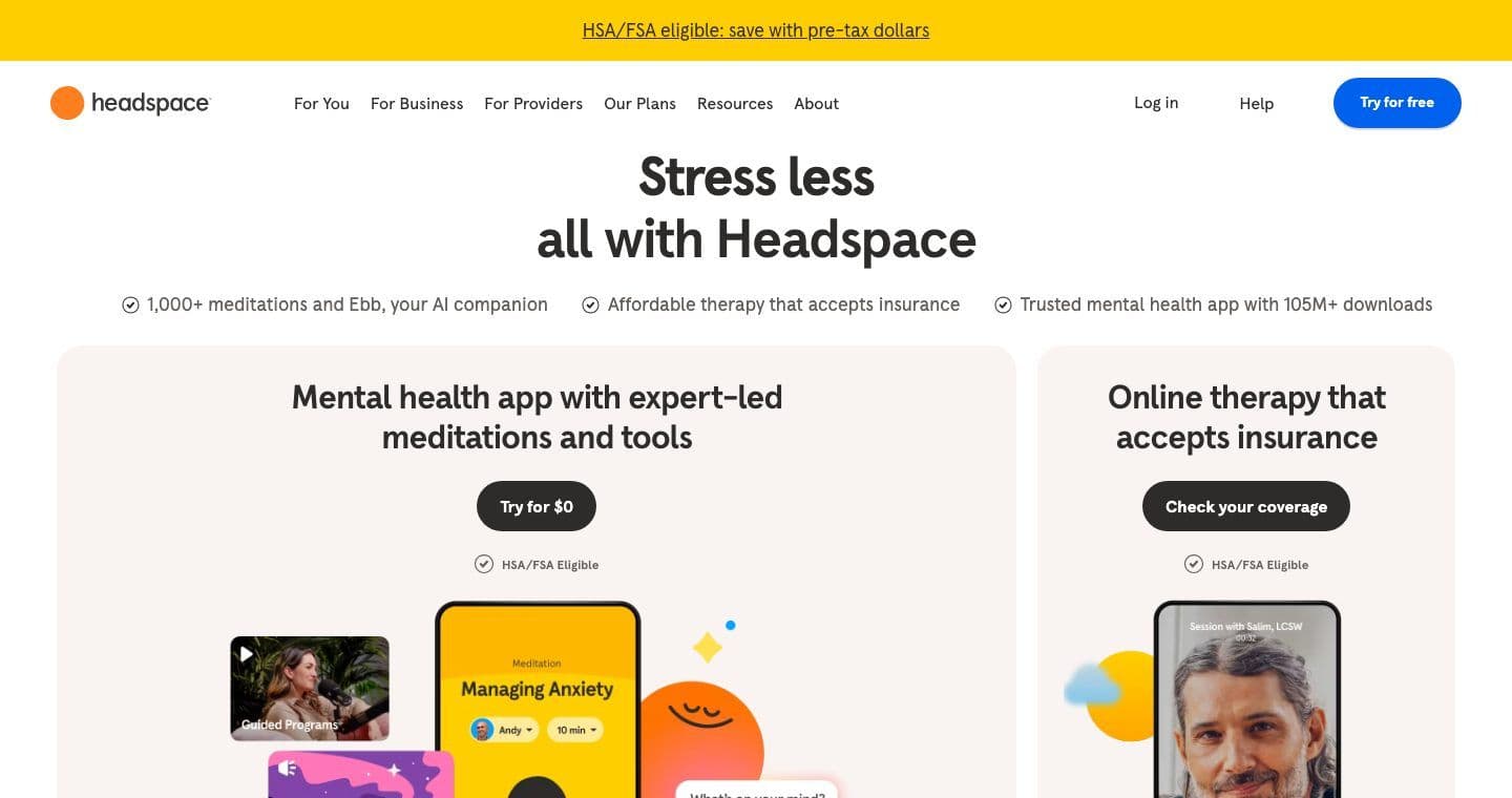 Headspace homepage