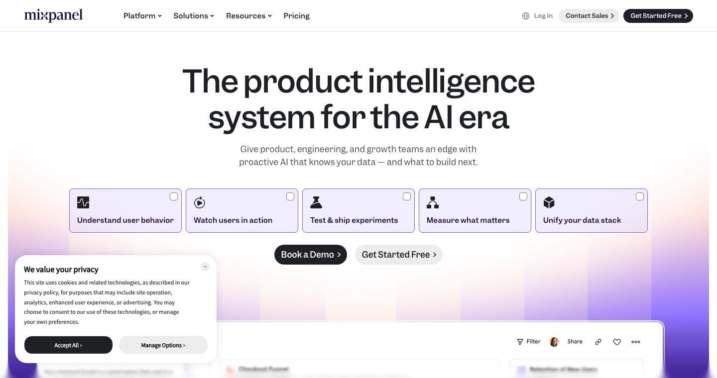 Mixpanel homepage