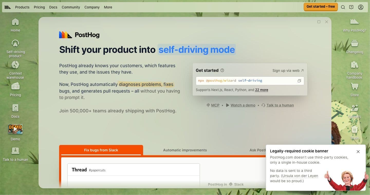 PostHog homepage