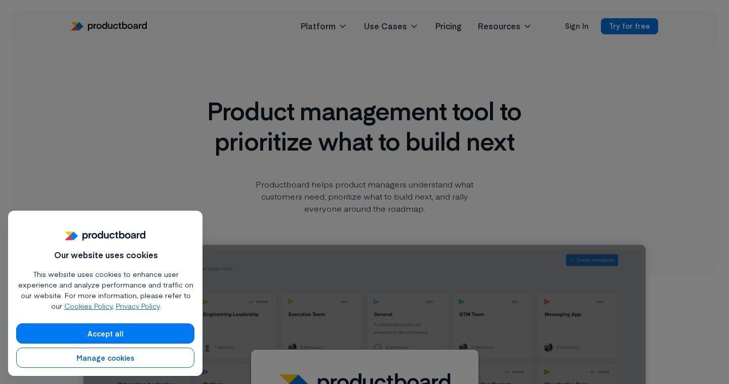 Productboard homepage