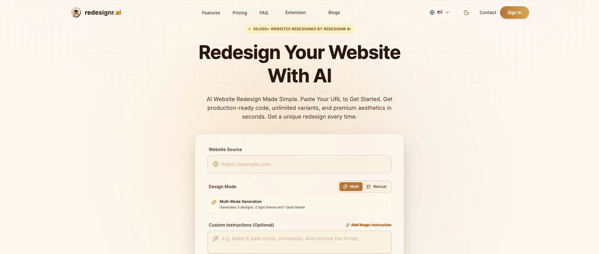 Redesignr.ai homepage