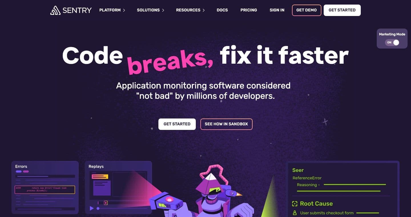 Sentry homepage
