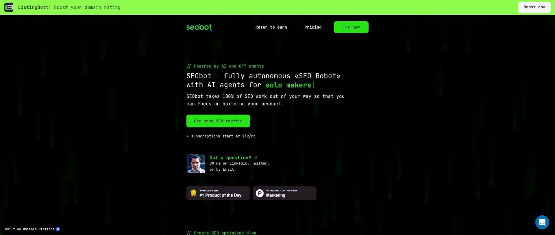 SEObot homepage