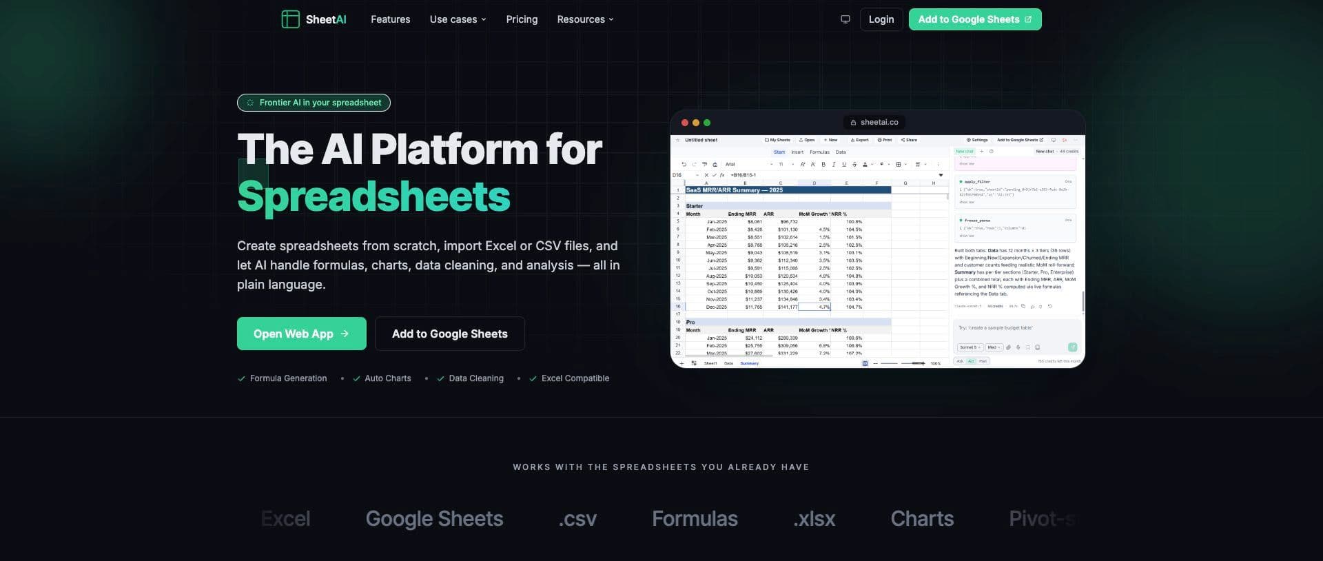 SheetAI homepage