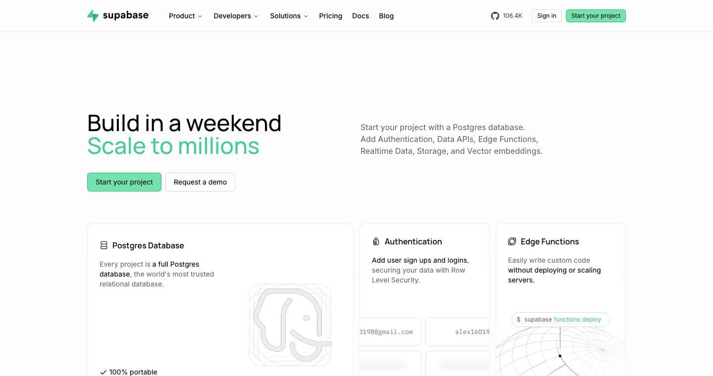 Supabase homepage