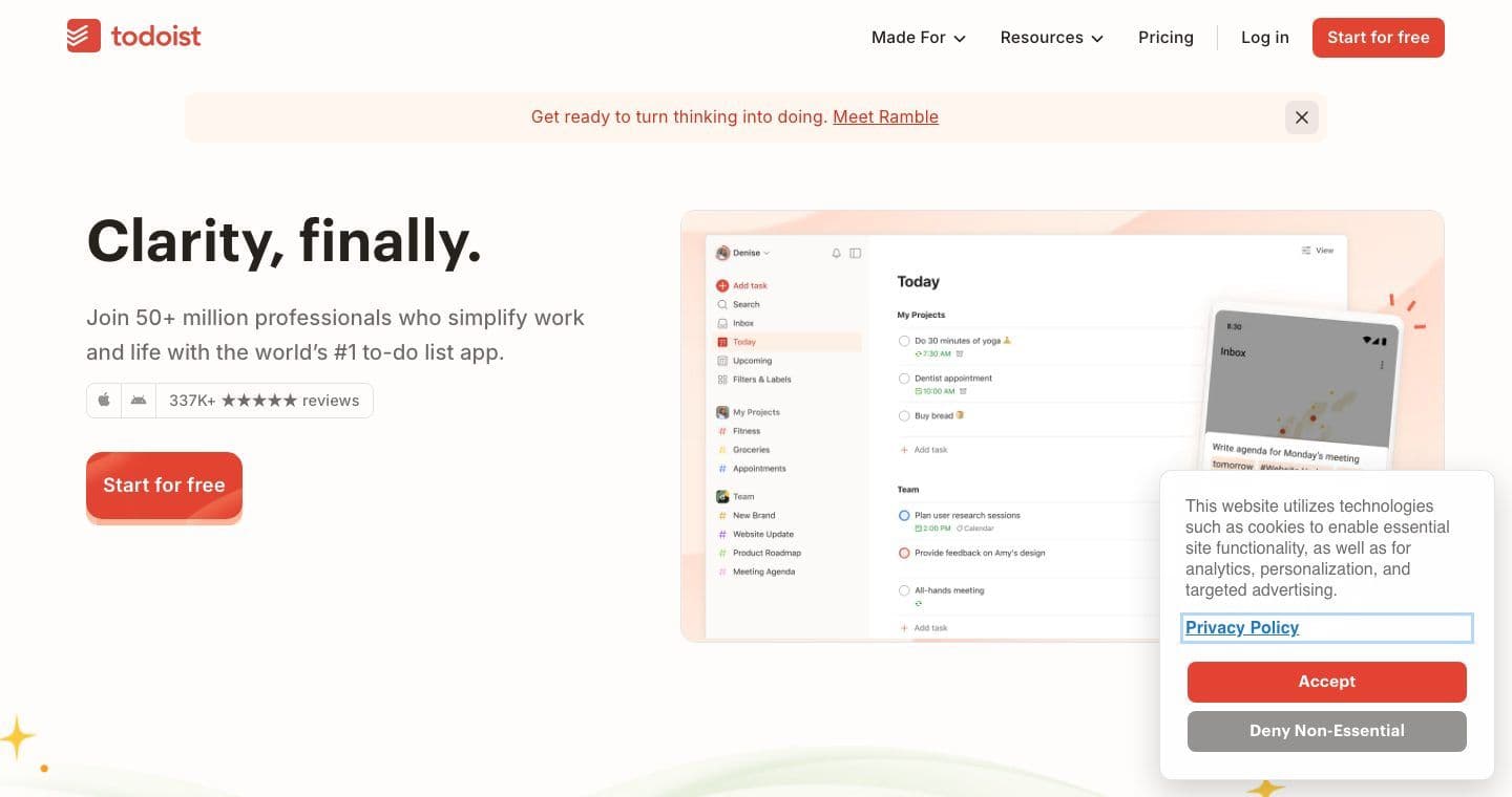 Todoist homepage