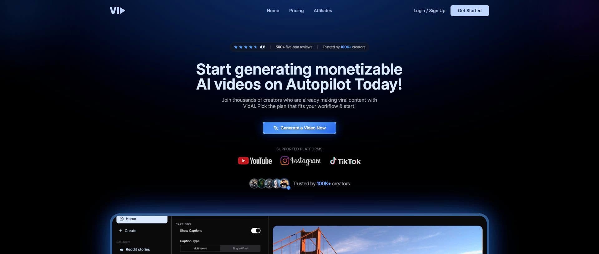 VidAI homepage