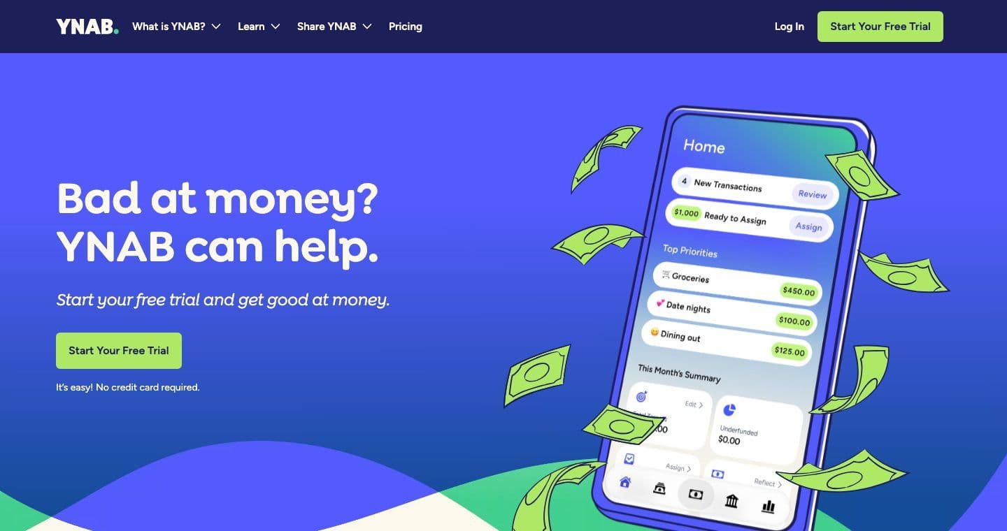 YNAB homepage