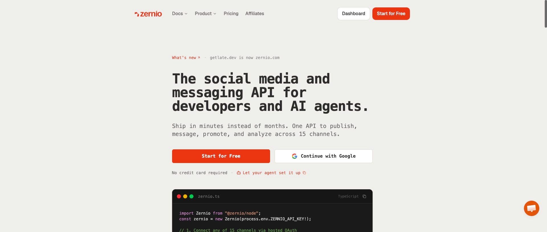 Zernio homepage